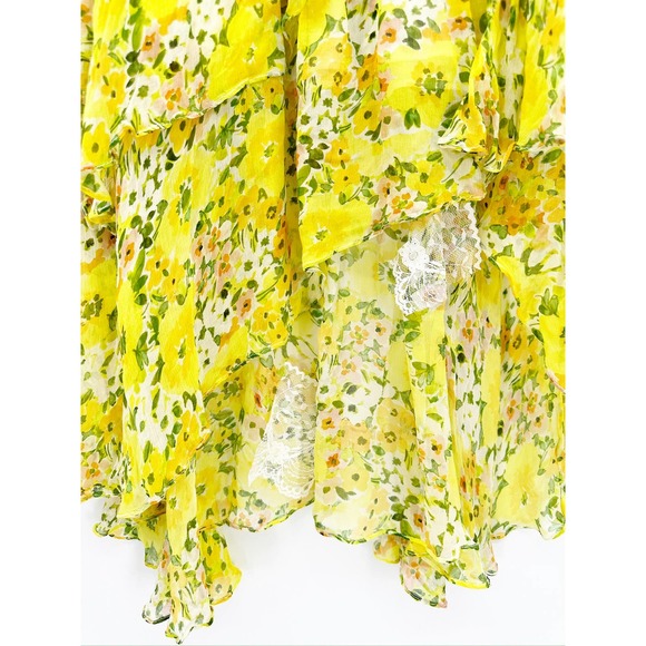 Shoshanna Candela Yellow Floral Print High-Low Ruffle Flutter Midi Dress Size 6 - Picture 5 of 7
